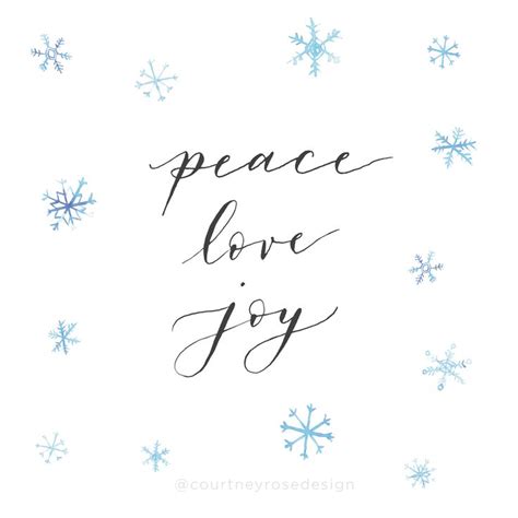 Peace Love Joy Christmas Calligraphy Watercolor Snowflakes Merry