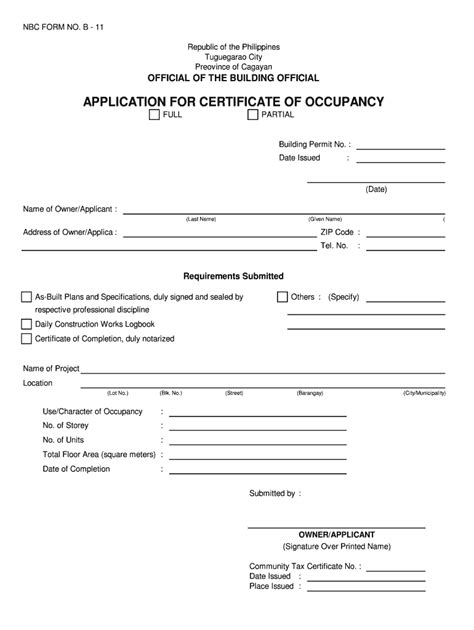 Occupancy Permit 2020 Fill And Sign Printable Template Online Us