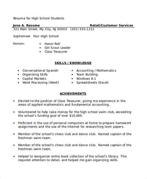 Free 8 Sample High School Student Resume Templates In Ms Word Pdf