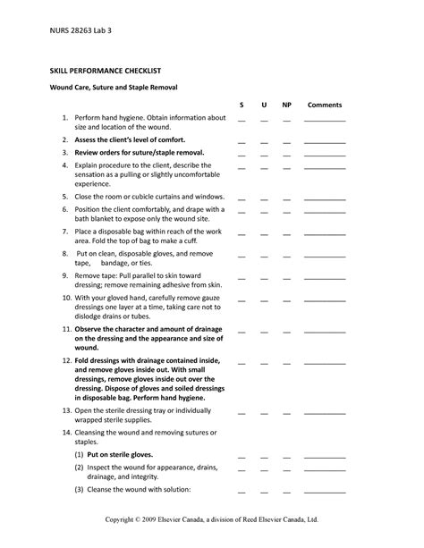 Sutures And Staples Skills Checklist Nurs 28263 Lab 3 Skill