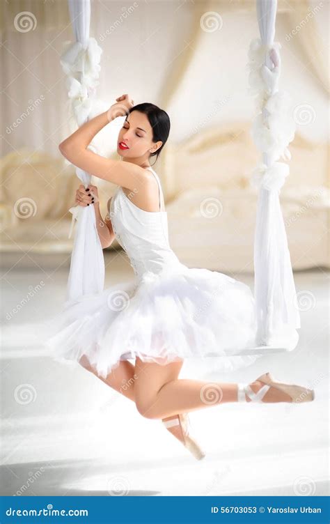 Beauty Brunette Ballerina On A Swing In Room Stock Image Image Of Lingerie Classic 56703053