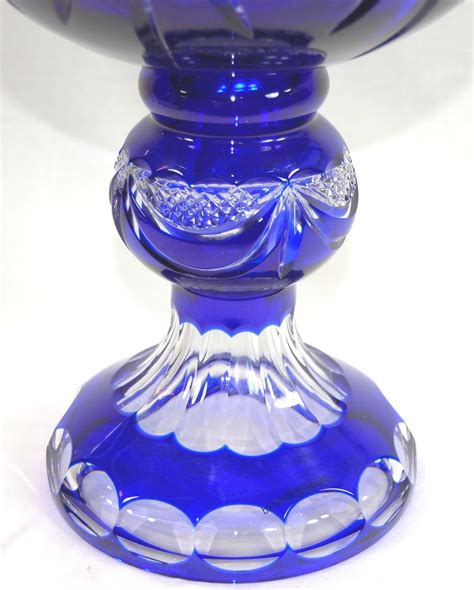 Bohemian Cut To Clear Cobalt Blue Crystal Vase Urn Poland