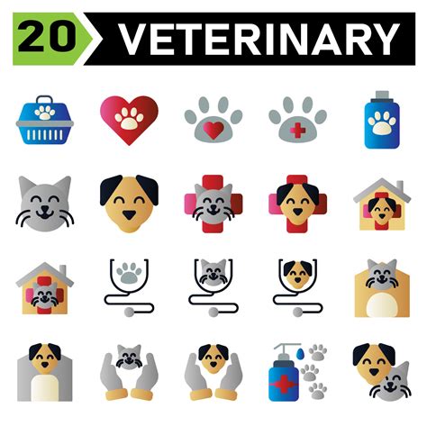 Veterinary Icon Set Include Carrier Vet Pet Box Cargo Love Paw