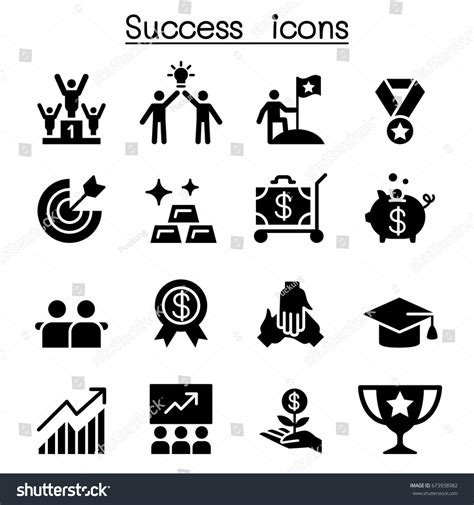 Success Icon Set Flat Style Royalty Free Stock Vector 673938982