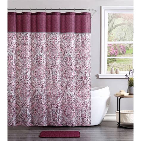 Vcny Home Burgundy Ava Damask 14 Piece Bath Set Shower Curtain Hooks And Bath Rug Included