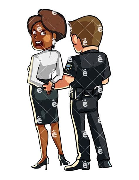 Police Officer Handcuffing Black Woman Cartoon Vector Clipart