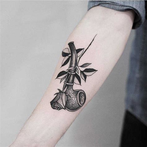Pipe And Rose Tattoo By Jonas Ribeiro