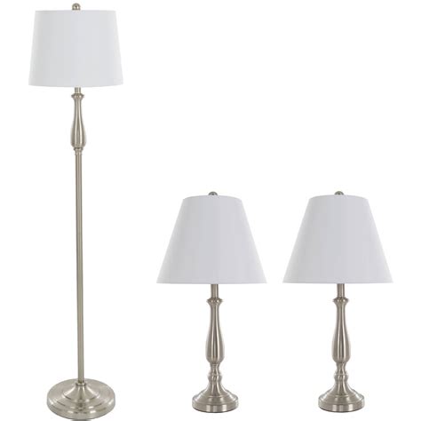 Table Lamps And Floor Lamp Set Of 3 Traditional Brushed Steel 3 Led