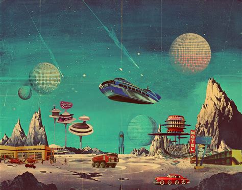 An Image Of A Sci Fi Scene With Cars And Spaceships In The Sky