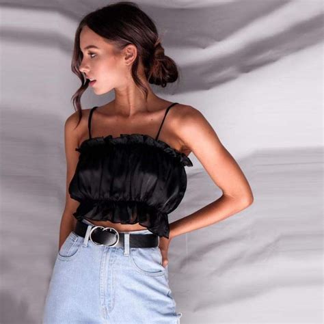 Cwlsp Black Pink Ruched Ruffles Summer Tube 2018 Solid Beach Crop Top