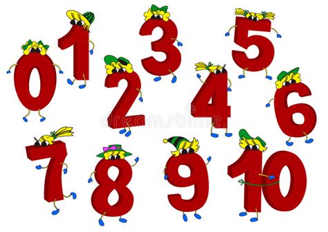 Set Of 3d Funny Animated Red Numbers Stock Vector Illustration Of