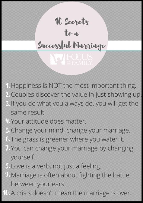 A Poster With The Words 10 Secrets To Successful Marriage