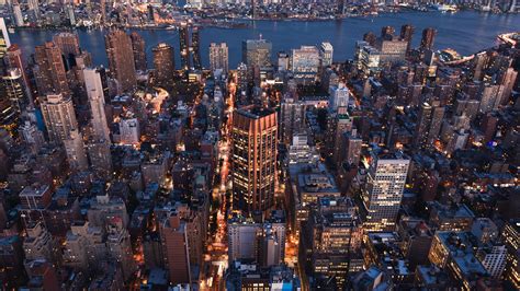 Download Wallpaper 3840x2160 Buildings City Lights Road Aerial View