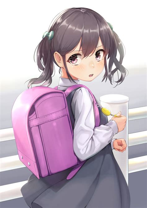 Shochiku Original Highres Unfinished 1girl O Backpack Bag Blush Bow Brown Hair Crime