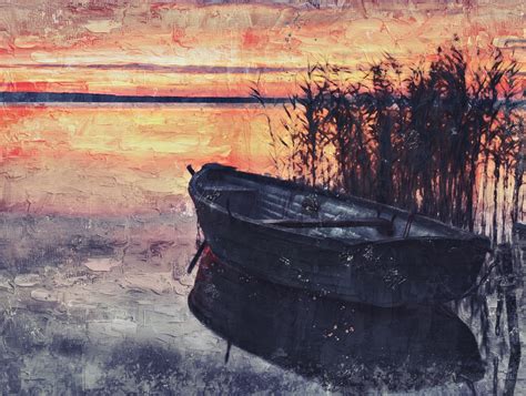 1920x1448 Painting Boat Sunset Wallpaper Coolwallpapersme