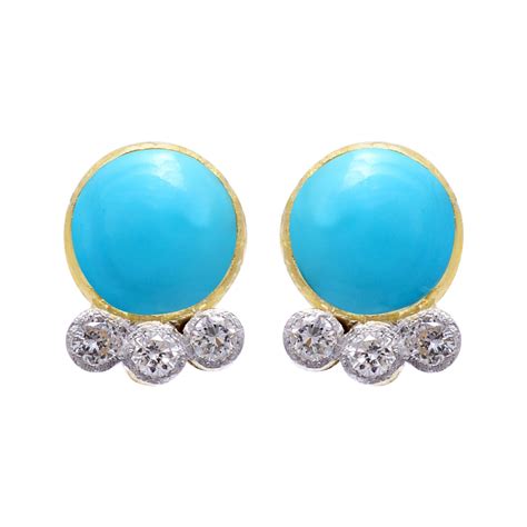 Diamond Turquoise Pendant Earrings For Sale At 1stDibs
