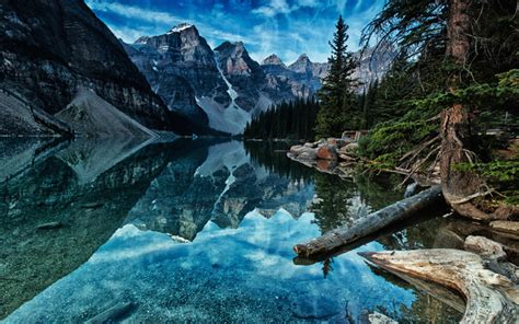 Download Wallpapers Moraine Lake Hdr Banff Blue Lake Morning North