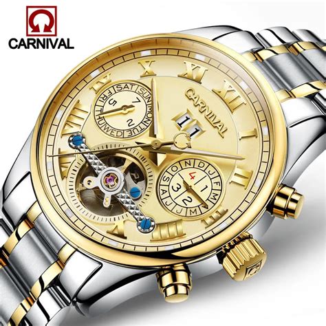 Carnival tourbillon relojes mecánicos automáticos para hombre reloj luminoso resistente al agua