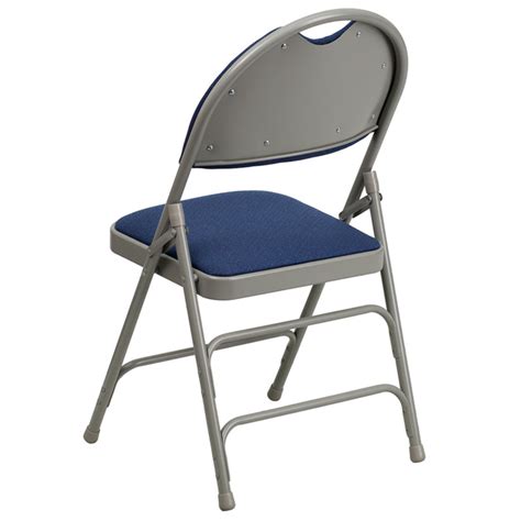 Navy Blue Metal Folding Chair With 1 Padded Fabric Seat With Easy