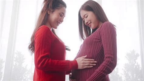 Premium Photo Happy Pregnant Lesbian Couple Spending Time Together At