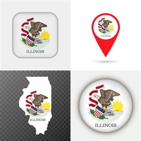 Premium Vector Set Of Illinois State Flag Vector Illustration