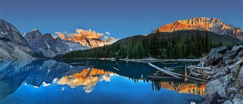 Moraine Lake Sunset Summer Lake Canada Mountains Water Forest