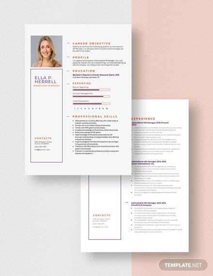 Resume examples see perfect resume samples that get jobs. International HR Manager Resume/CV Template - Word (DOC ...