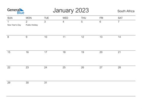 2023 South African Calendar With Holidays Time And Date Calendar 2023