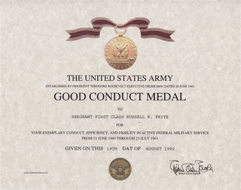 Army Good Conduct Medal Certificate