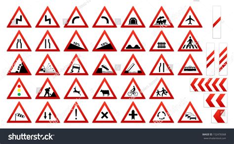 Traffic Sign Collection Warnings Stock Vector Illustration 152476568