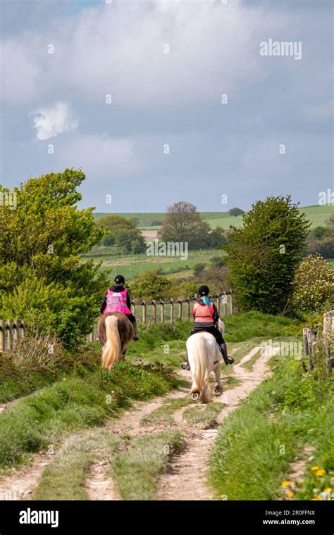 Two Horse Riders In The South Downs National Park West Sussex