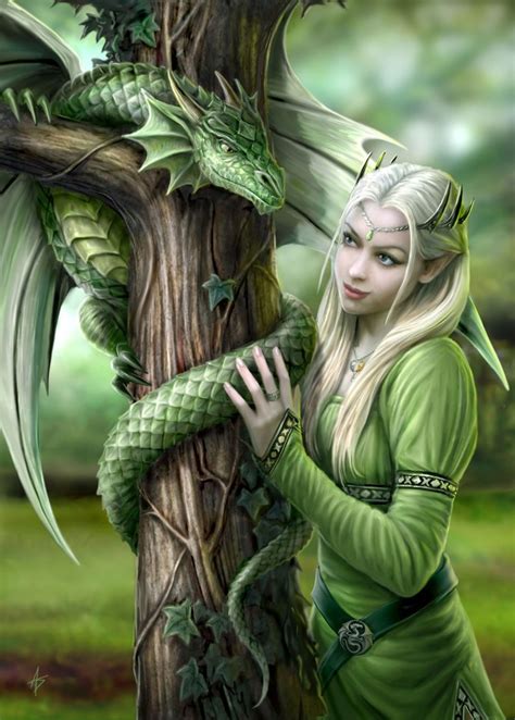 Women Anne Stokes Blonde Long Hair Elves Fantasy Art Dragon Portrait Display Trees Branch Wings