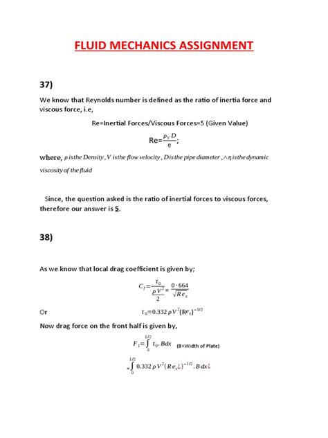 Fluid Mechanics Assignment Pdf Drag Physics Fluid Dynamics