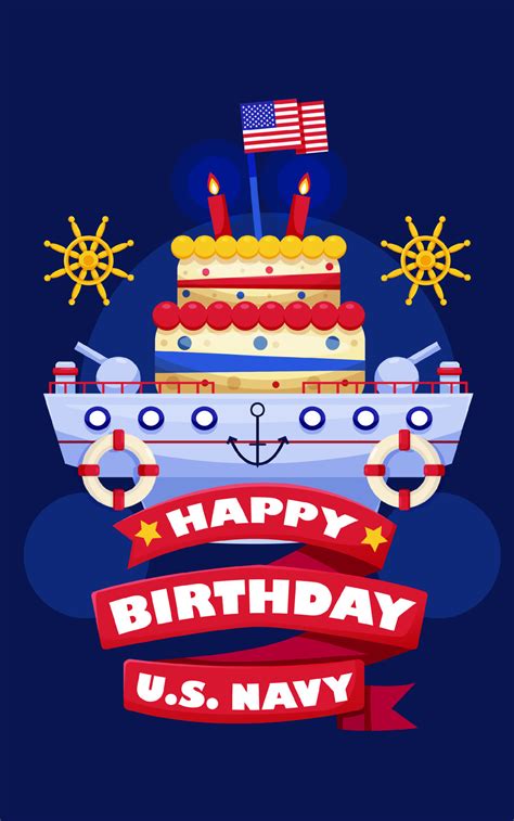 Happy Birthday Us Navy Illustration Of A Ship With A Birthday Cake