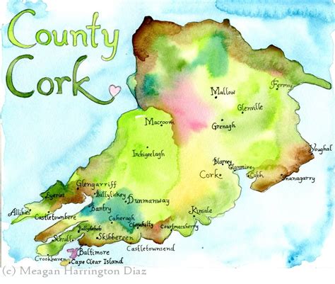 Map Art Ireland Map County Cork Ireland Fine Art