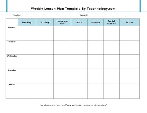 Weekly Lesson Plan Template | Weekly lesson plan template, Lesson plan template free, Lesson 