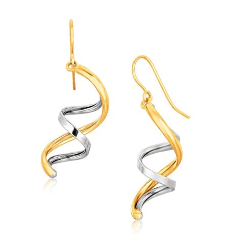 14k Two Tone Gold Dangling Earrings Diamond Dangle Earrings Hoop