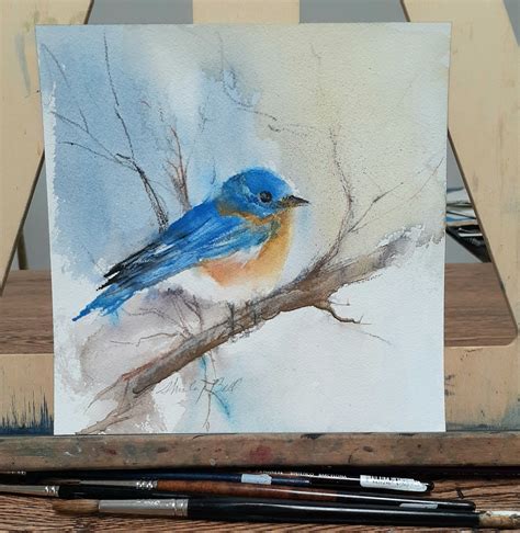 Blue Bird Original Watercolor Painting Bird Art Original Bird