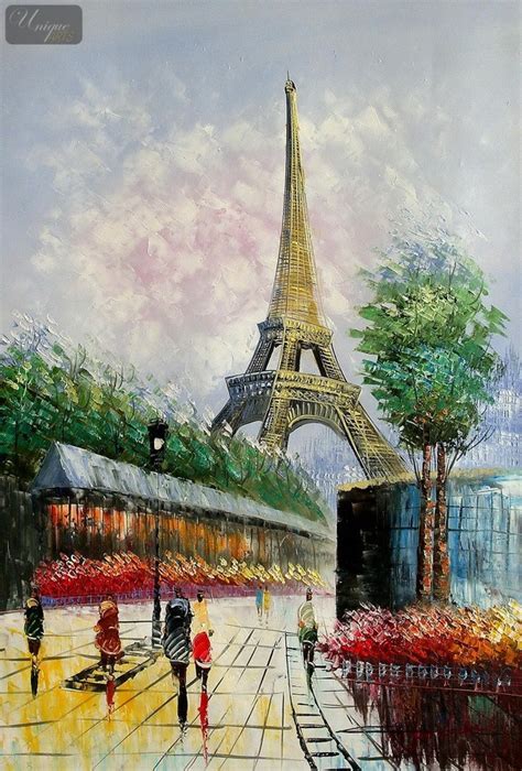 Modern Art Paris Street Scene With Eiffel Tower 24x36 Oil Painting