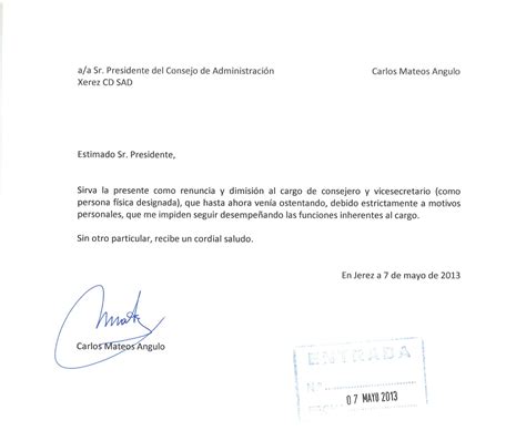 Carta De Dimisión De López Ballesteros Y Mateos Angulo Reporteros Jerez