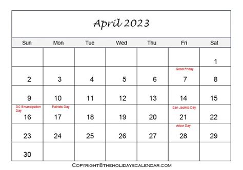 April Calendar With Holidays Archives The Holidays Calendar