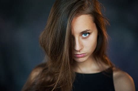 HD Wallpaper Women Olesya Grimaylo Face Blue Eyes Auburn Hair