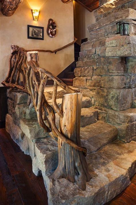 Unique Stair Design In 2020 Rustic Staircase Rustic Stairs Log