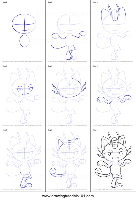 How To Draw Alola Meowth From Pokemon Sun And Moon Printable Step By