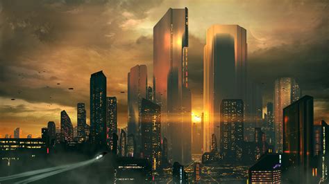 Joeyjazz Futuristic Science Fiction Sunset Skyscraper Cityscape