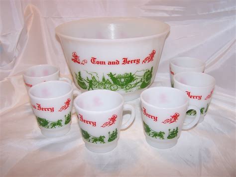 Drink Barware Vintage Mcm Milk Glass Tom And Jerry Christmas Punch