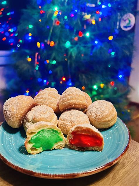 cream puffs with christmas colored pastry cream r dessertporn