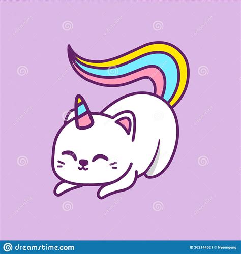 Cute Unicorn Cat In Different Poses Illustration Character Stock Vector