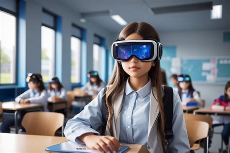 Premium Ai Image Girl Wearing Augmented Reality Headset In Classroom
