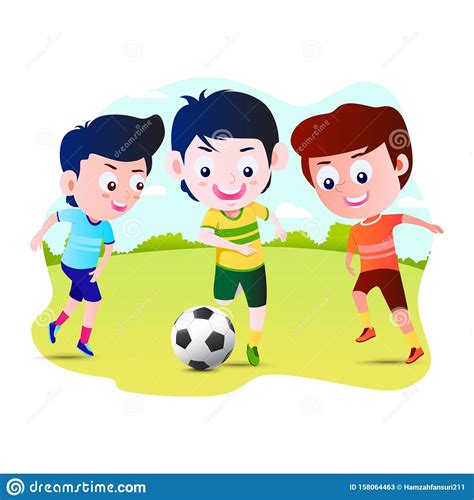 Kids Playing Football Cartoon Vector Illustration Stock Vector